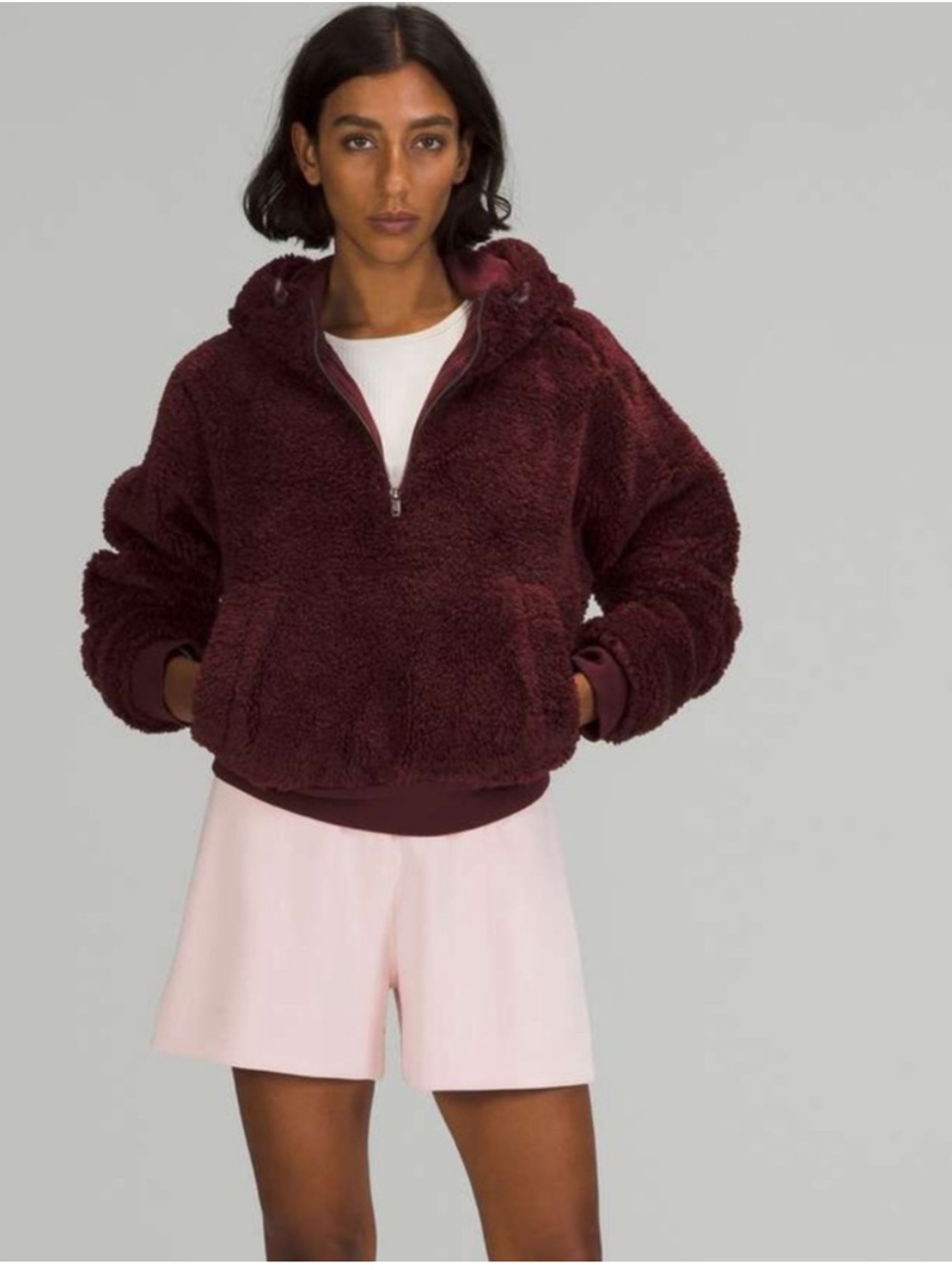 Lululemon Textured Fleece Sherpa half-zip hoodie. Red Merlot.
